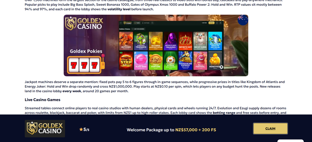 Two eligible titles listed by Goldex Casino